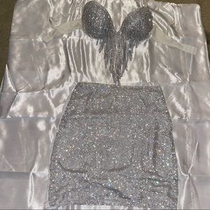 Silver bling Slay Attire 2 piece Birthday set